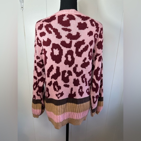 Promesa  Pink and Tan Leopard Print and Striped Women’s Sweater Size S/M - Picture 4 of 15